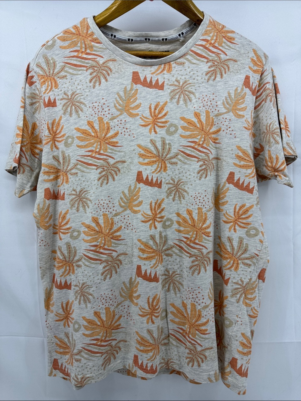 Free Planet Mens Short Sleeve Tropical Palm Crew-neck T-Shirt, Organic Cotton, L